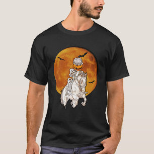 T-shirt Citrouille Skeleton Horse Racing Halloween Equestr