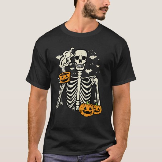 T-shirt Citrouille squelette d'Halloween Costume de café d (Devant)