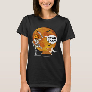 T-shirt Citrouille Squelette Jambe Cassée Halloween Corgi