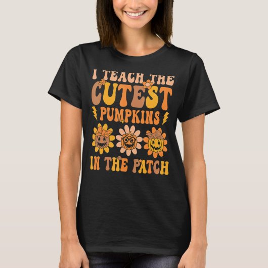 T-shirt Citrouille Super Retro Dans Le Patch Hallowee (Devant)