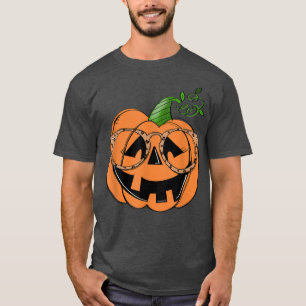 T-shirt Citrouille Visage Léopard Lunettes Saison Éffrayan