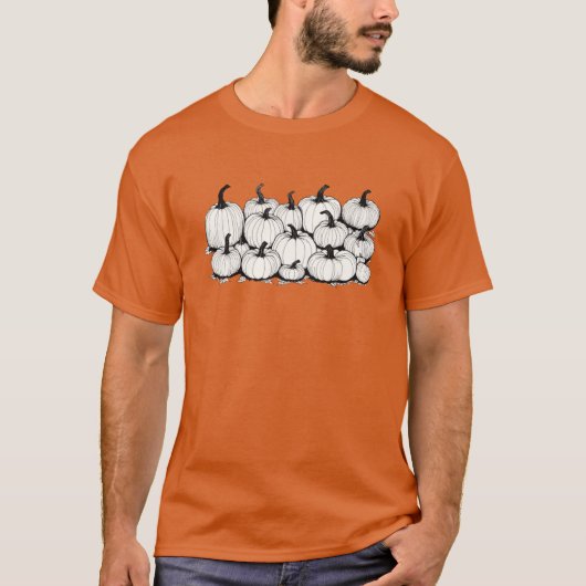 T-shirt Citrouilles blanches sur fond orange géantes (Devant)