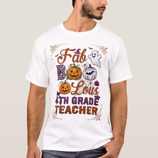 T-shirt Citrouilles d'Halloween de professeur de 4e année (Devant)