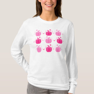 T-shirt Citrouilles en filigrane rose et blanc d'automne