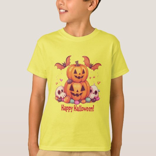 T-shirt Citrouilles Halloween mignonnes 🎃 et bonbons fun (Devant)