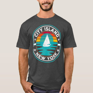 T-shirt City Island New York Vintage Sunset