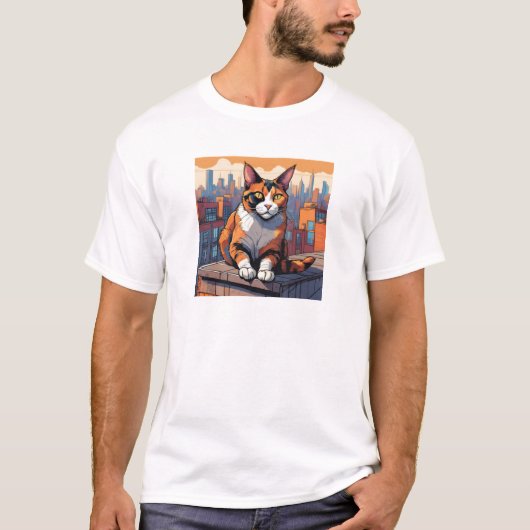 T-shirt City Rooftop Cat - Urban Calico Charm (Devant)