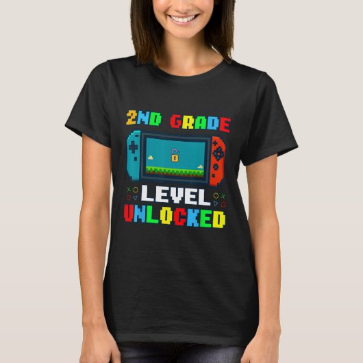 T-shirt Ck To School 2nd Grade Level Unlocked Gamer Kids B (Devant)