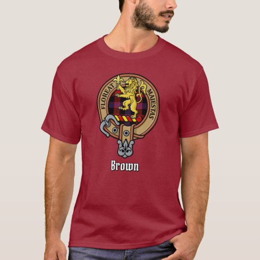 T-shirt Clan Brown Crest sur Tartan (Devant)