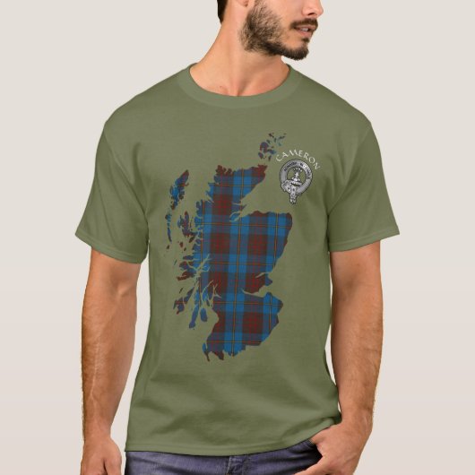 T-shirt Clan Cameron Chasse Tartan Carte & Crest (Devant)