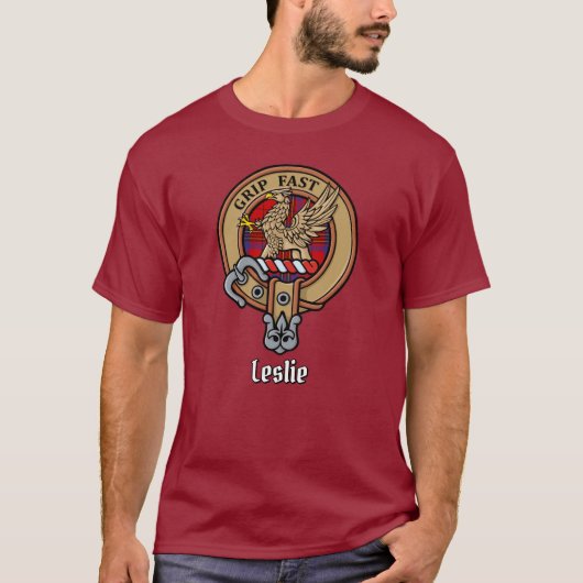 T-shirt Clan Leslie Crest sur Red Tartan (Devant)