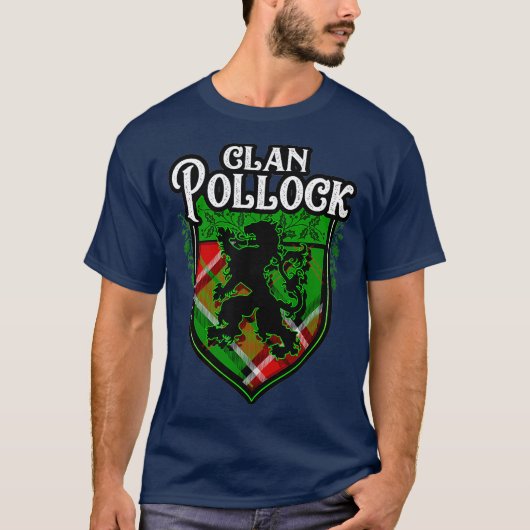 T-shirt Clan Pollock Nom de famille Scottish Tartan Lion C (Devant)
