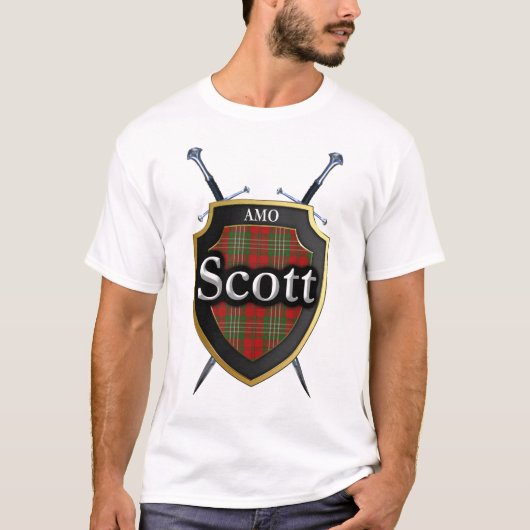 T-shirt Clan Scott Tartan Plaid Shield & Swords (Devant)