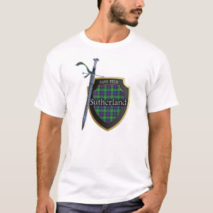 T-shirt Clan Sutherland Tartan Scottish Shield & Sword