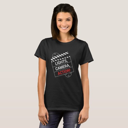 T-shirt Clapperboard d'action de caméra lumineuse (Devant entier)