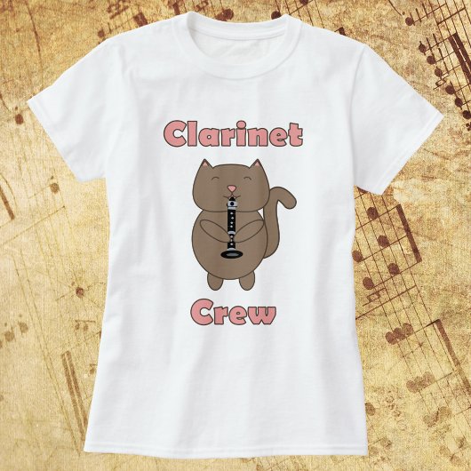 T-shirt Clarinet Crew Chat drôle rose Brown
