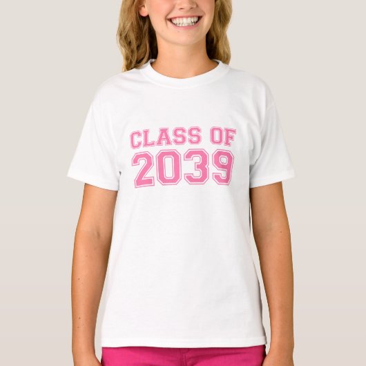 T-shirt Class of 2039 Pink Varsity Future Graduate (Devant)