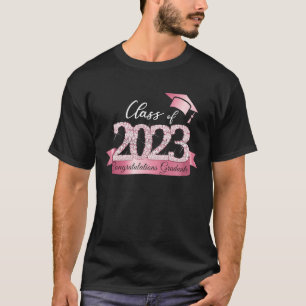 T-shirt Classe de 2023 Félicitations Diplômé Pink Black