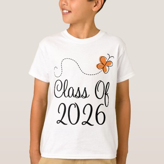 T-shirt Classe orange de papillon de 2026 (Devant)