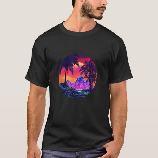 T-shirt Classic 80s Vaporwave Rocks And Palms Design (Devant)