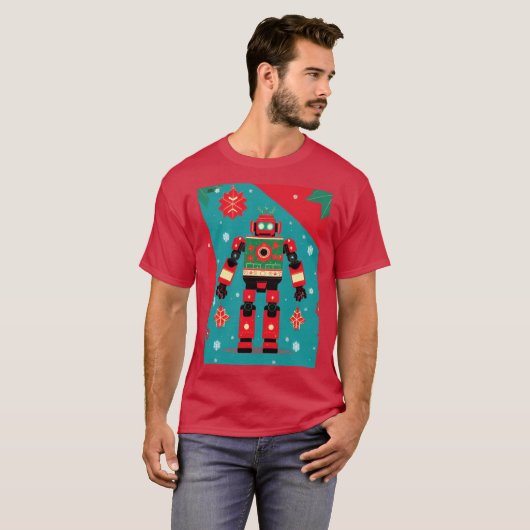 T-shirt Classic Christmas Sweater Pattern Robot (Devant entier)