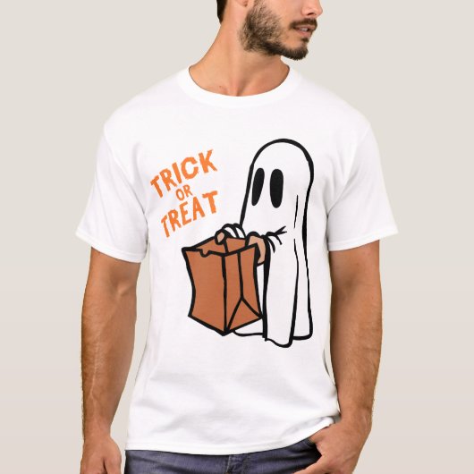 T-shirt Classic Trick or Treat Ghost Cartoon Graphic (Devant)