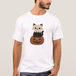 T-Shirt classique chat et citrouille Kawaii Hallow