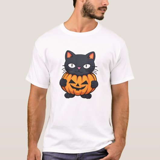 T-Shirt Classique Chat Halloween Noir (Devant)