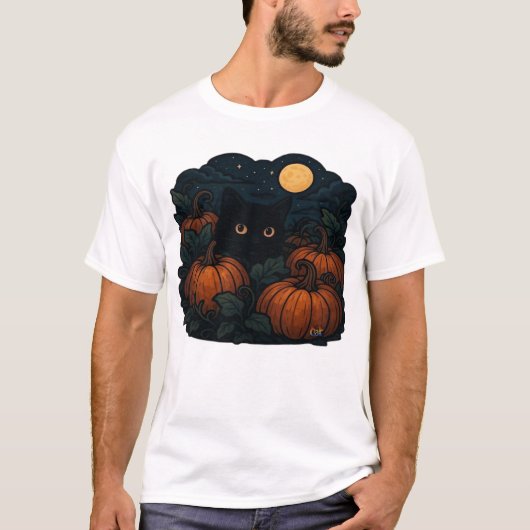 T-Shirt Classique Chat Noir dans le Patch (Devant)