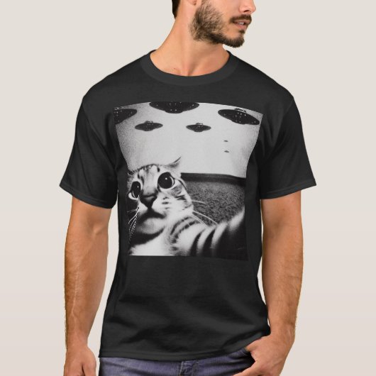 T-shirt Classique drôle Alien Cat UFO (Devant)
