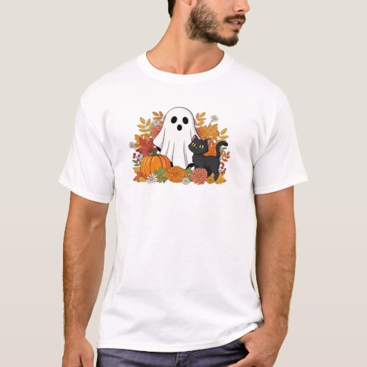 T-shirt classique fantôme mignon et chat noir (Devant)