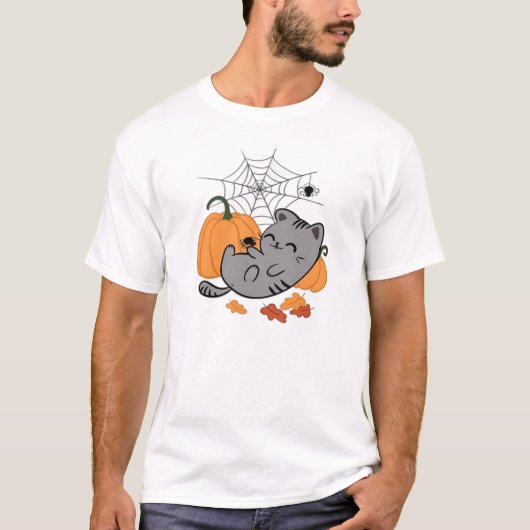 T-shirt classique Halloween Kitty et araignées (Devant)