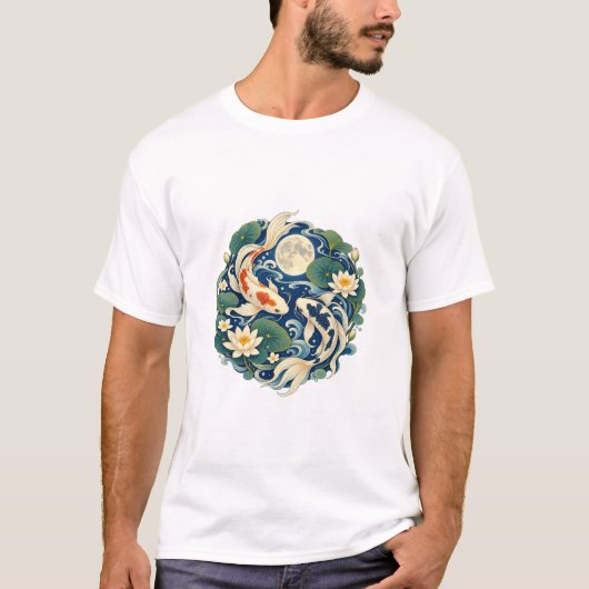 T-shirt classique Koi et nénuphar au clair de lune (Devant)