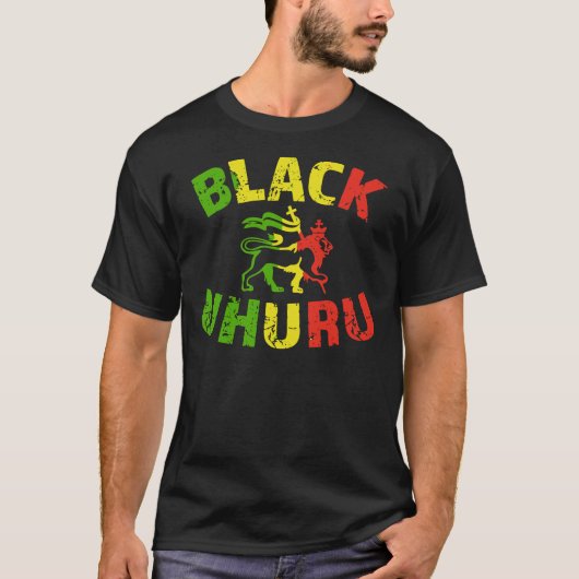 T-shirt classique Lion jamaïcain Uhuru noir (Devant)