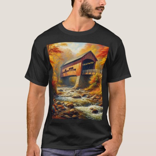 T-shirt classique, pont couvert d'automne (Devant)