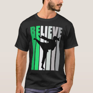 T-shirt Classique Vert Croire Motiver Filles Karaté Rétro
