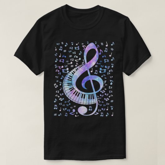 T-shirt Clavier Clavier Clé Treble Dye Notes de musique ré (Design devant)