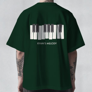 T-Shirt Clavier de Piano Minimaliste Nom Personnal
