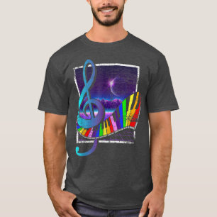 T-shirt Claviers colorés Clé Treble Clef 90s Synthwave Vap