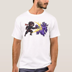 T-shirt Claw Strike Ninja contre Monstre Chibi Jeu de Rôle