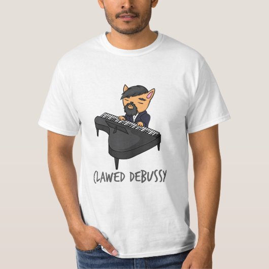 T-shirt Clawsy Debussy Piano Player Cat Pun Fun Gift (Devant)