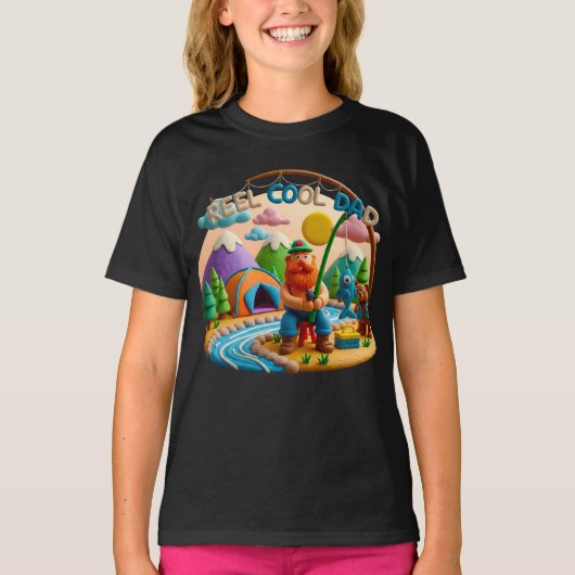 T-shirt Clay Art “Reel Cool Dad” Fishing Scene Design (Devant)