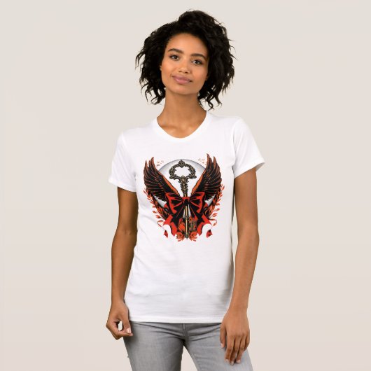 T-shirt Clé de fond en velours gothique avec ailes et lune (Devant entier)