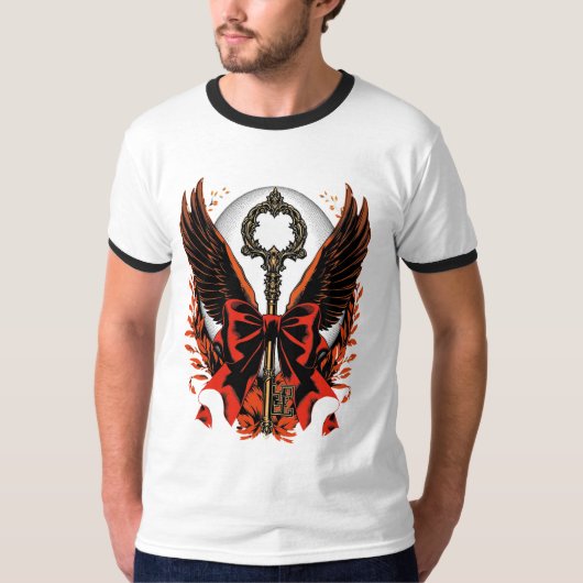 T-shirt Clé de fond en velours gothique avec ailes et lune (Devant)