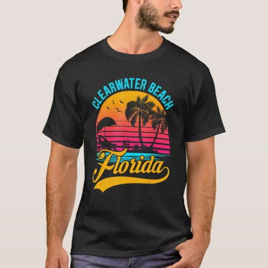 T-shirt Clearwater Beach Florida Palm Tree Island Retro Su (Devant)