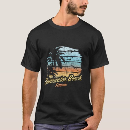 T-shirt Clearwater Beach Floride - Palm Tree Sunset The Or (Devant)