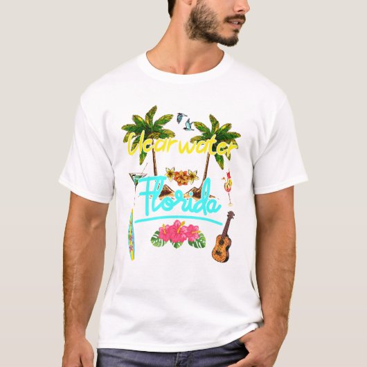 T-shirt Clearwater Florida Beach Summer Palm Surf Sun Set  (Devant)