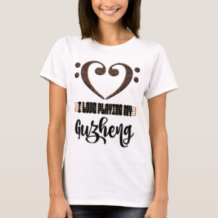 T-shirt Clef de Fa Musical Cœur J'aime Jouer Mon Guzheng