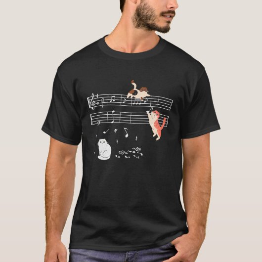 T-shirt Clef Musicien Cute Cat Kitty Jouer Musique Note (Devant)