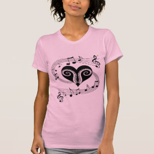 T-shirt Clés de coeur et de piano de notes musicales